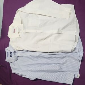 2 mens Button Down Dress shirts lot Stafford Manhattan vintage shirt top XL 16.5